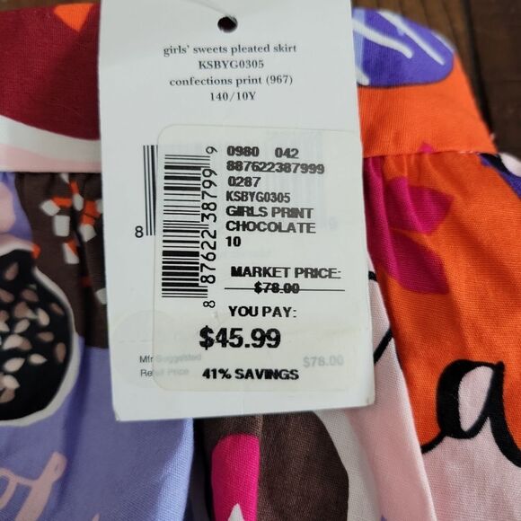Kate Spade Skirt The Rules Graphic Sweets Pleated Skirt Girls Size 10 - Picture 3 of 6